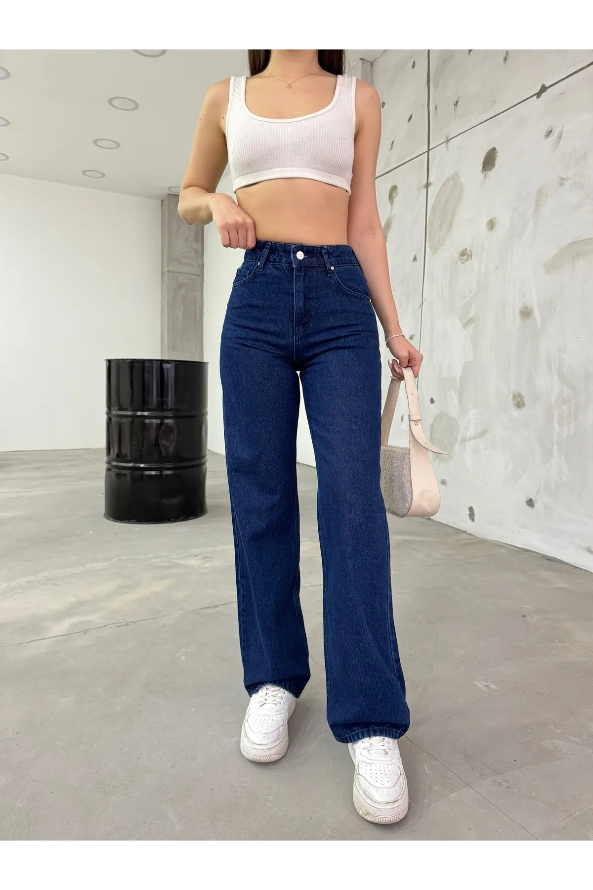 BİKELİFE  Marineblaue Palazzo-Jeans mit hoher Taille