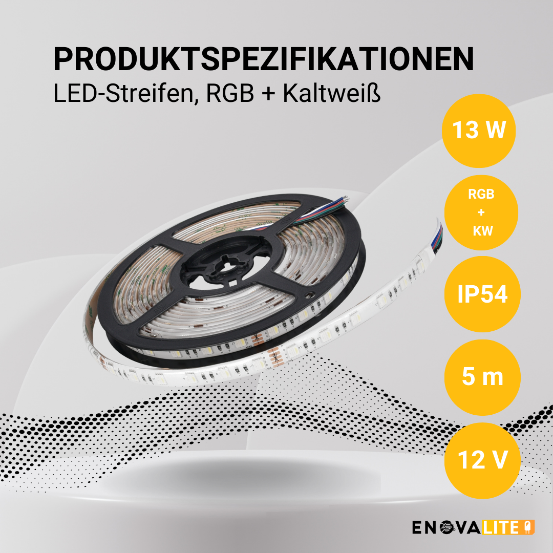 ENOVALITE LED-Streifen, RGB und kaltweißes Licht, IP54, 12 V