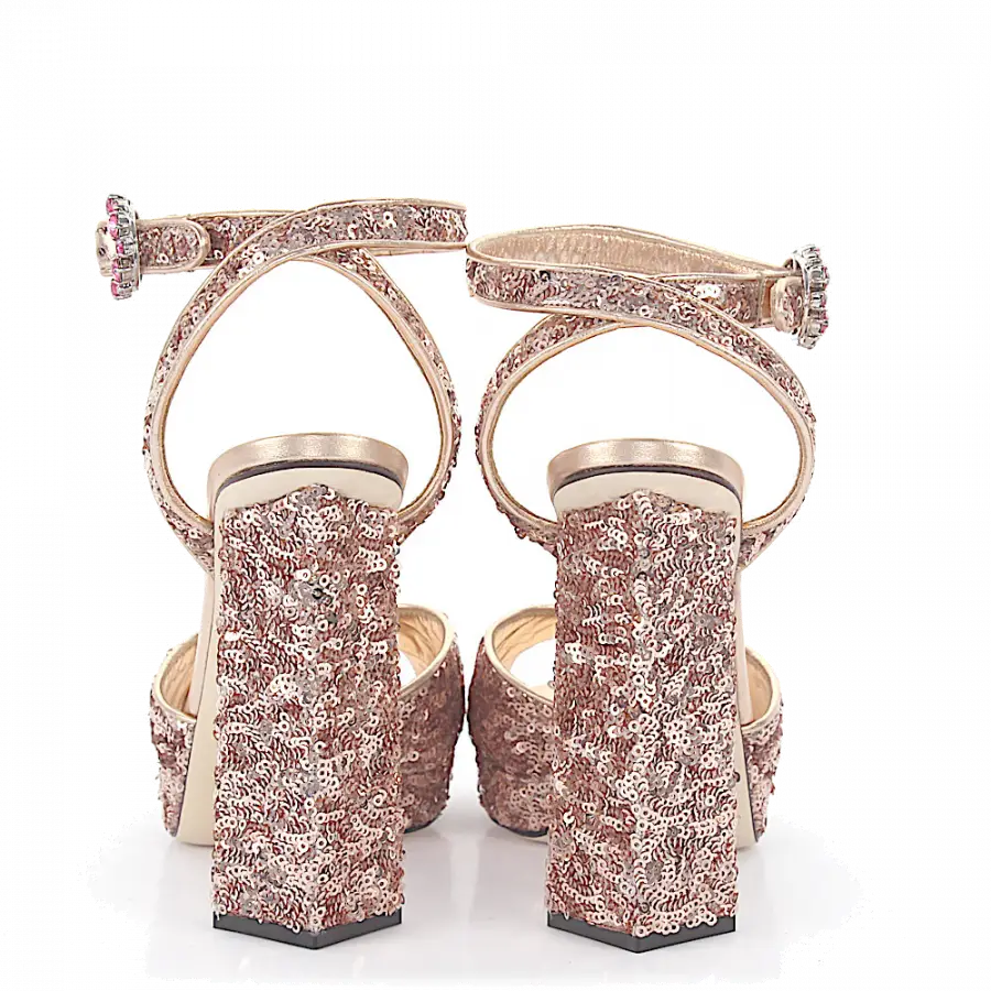 Dolce & Gabbana - Plateausandalen Kalbsleder Textil Pailletten Schmuckstein rosé - pink