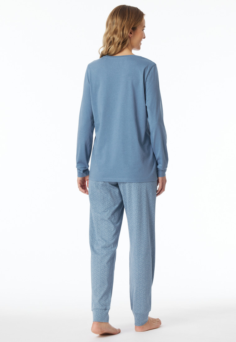 Schlafanzug lang Bündchen blaugrau gemustert - Comfort Essentials