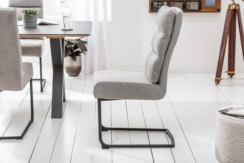 riess-ambiente Freischwinger COMFORT vintage hellgrau, Esszimmer · Webstoff · Metall · Industrial Design