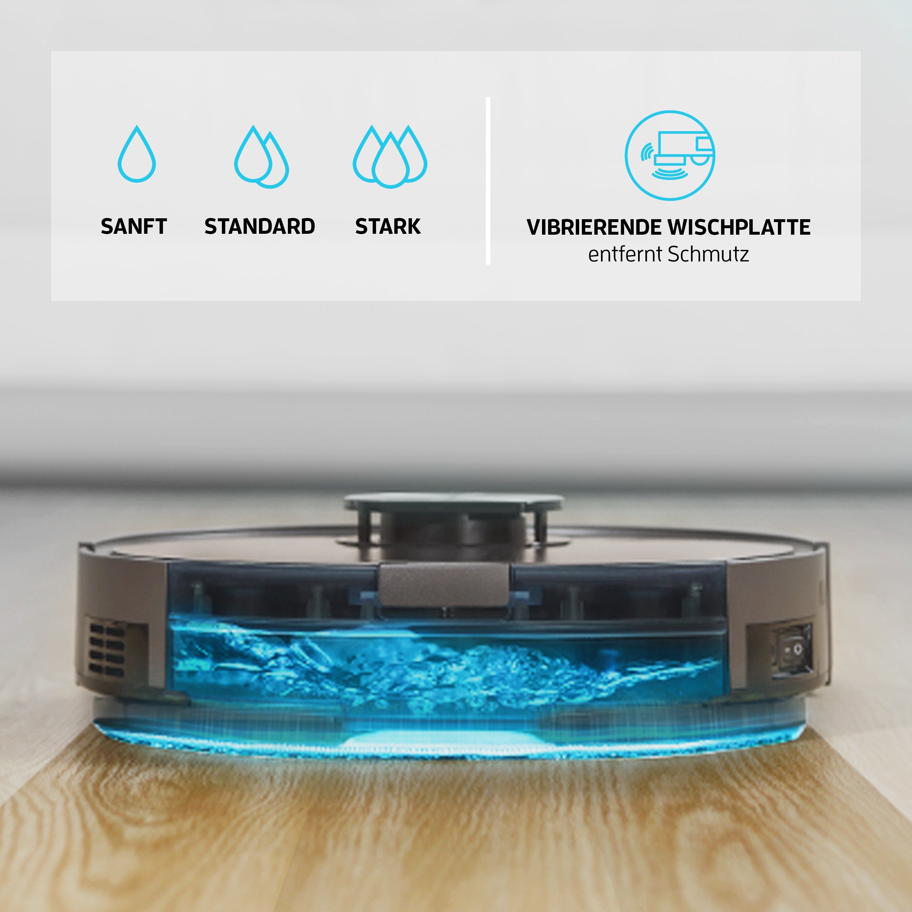 ZACO Nass-Trocken-Saugroboter A10, 22 W, Cellular Staubtank 450 ml, Saugroboter, Wischfunktion, Multi-Mapping, Allergiker, Tierhaar, leise