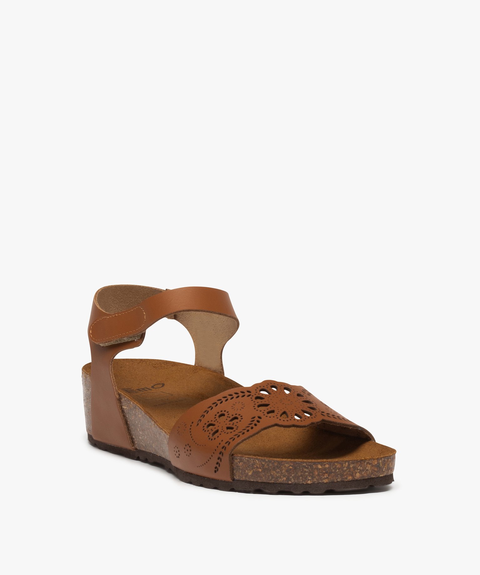 Sandales femme avec brides en cuir et semelle confort marron | GEMO