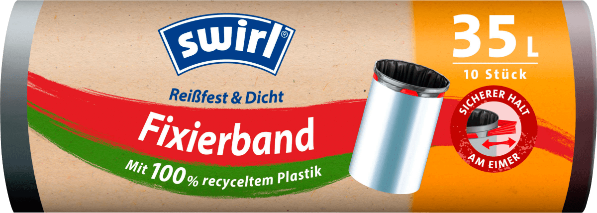 Müllbeutel 35 l Fixierband mit 100 % recyceltem Plastik, 10 St