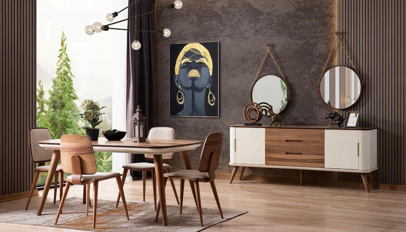 JVmoebel Esszimmer-Set Esszimmer Esstisch Holz Luxus Sessel Stuhl 4 Stühle Braun Möbel, (5-St)