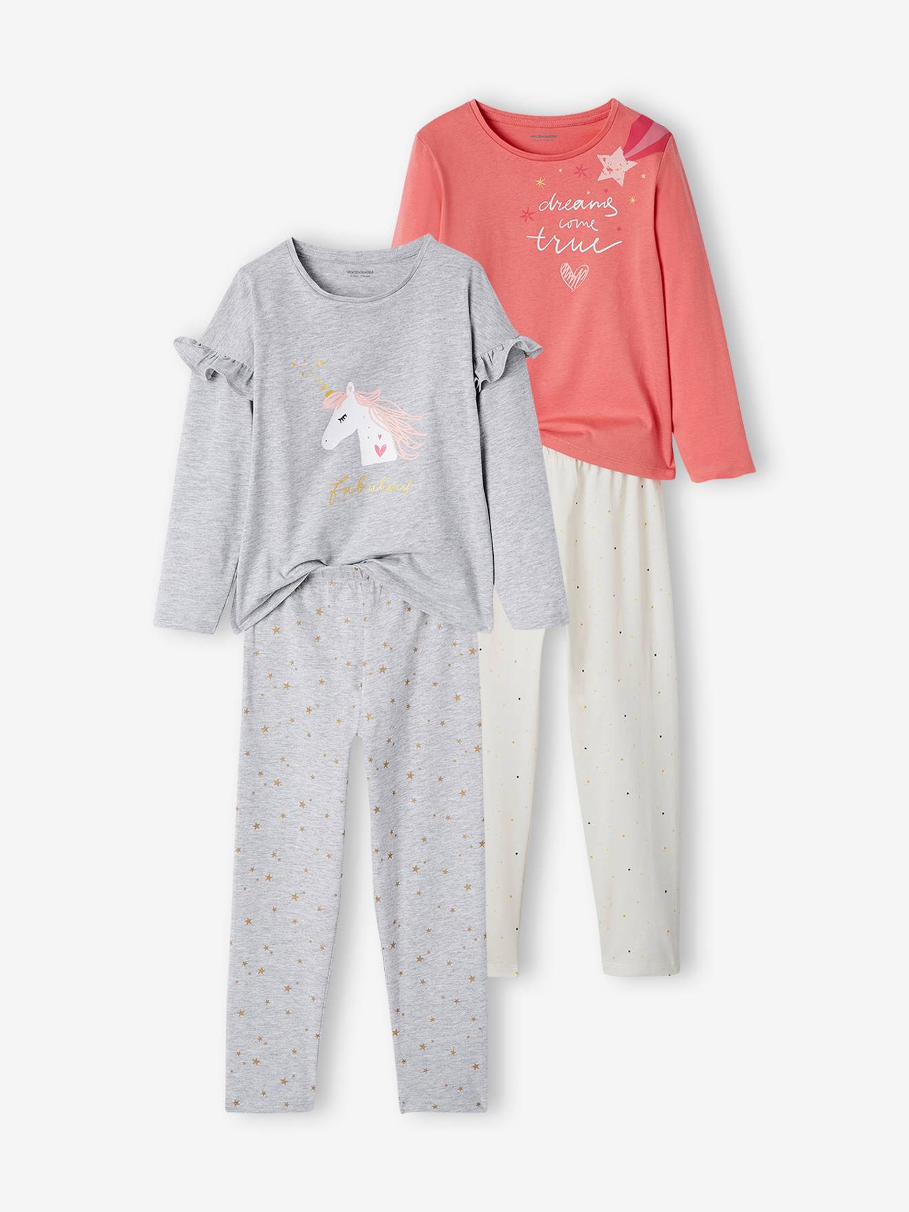 Lot de 2 pyjamas licorne fille lot gris clair