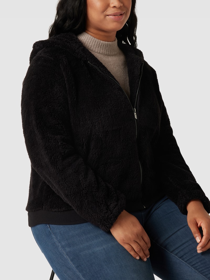 PLUS SIZE Sweatjacke aus Teddyfell mit Kapuze in schwarz