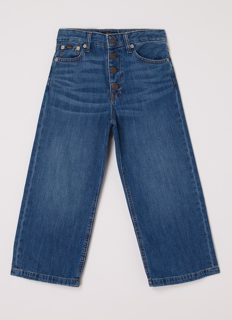 Pantaloni scurți din denim cu talie înaltă și croială largă, de la Ralph Lauren, într-o nuanță medie.