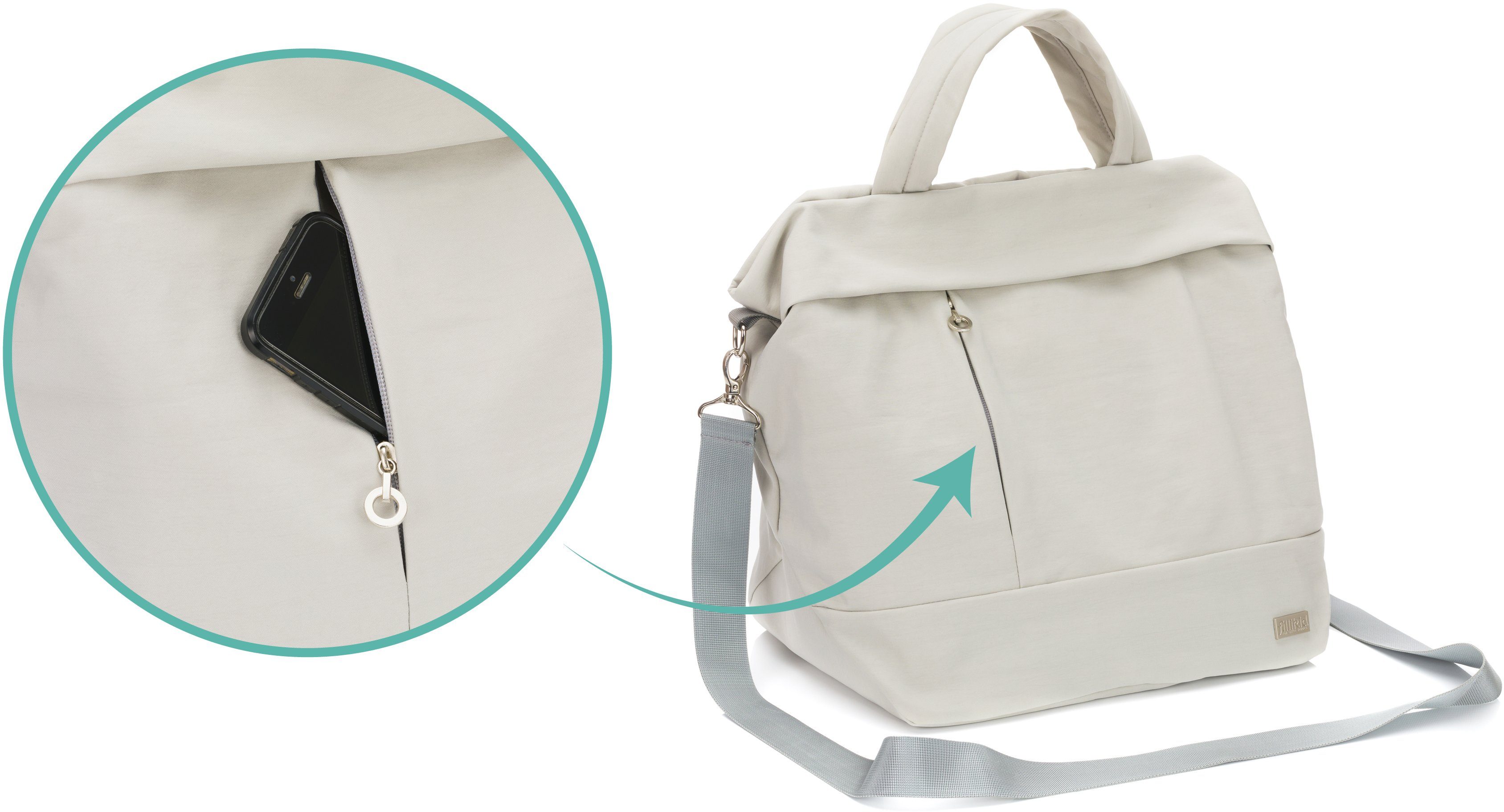 Fillikid Wickeltasche Palma, grau, mit Thermotasche und Wickelunterlage