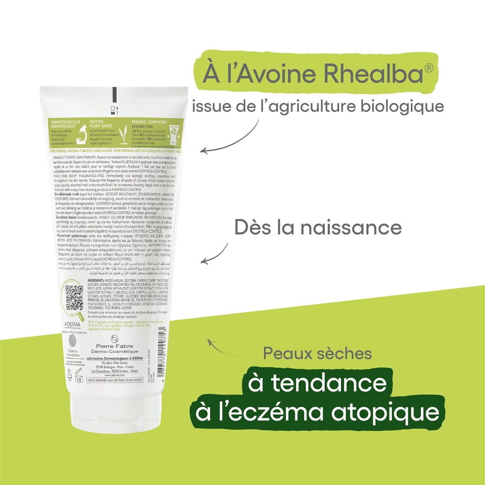 A-Derma Exomega Control - Lait émollient anti-gr attage -200 ml Lait émollient