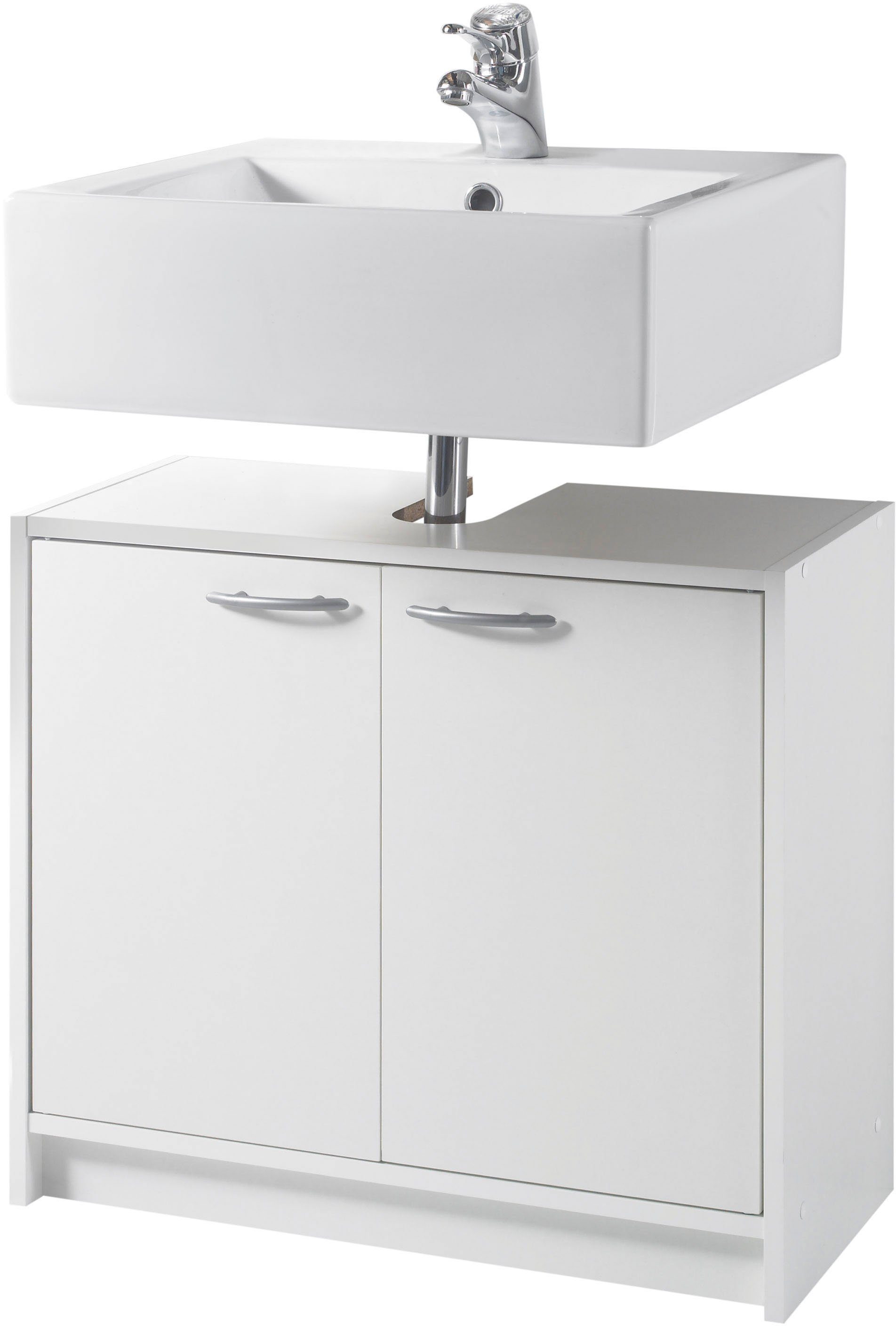 BASIC by Balculina Waschbeckenunterschrank Smash Badschrank Unterschrank WBU (1-St) weiß matt mit Breite 63 cm, Badezimmerschrank mit 2 Türen