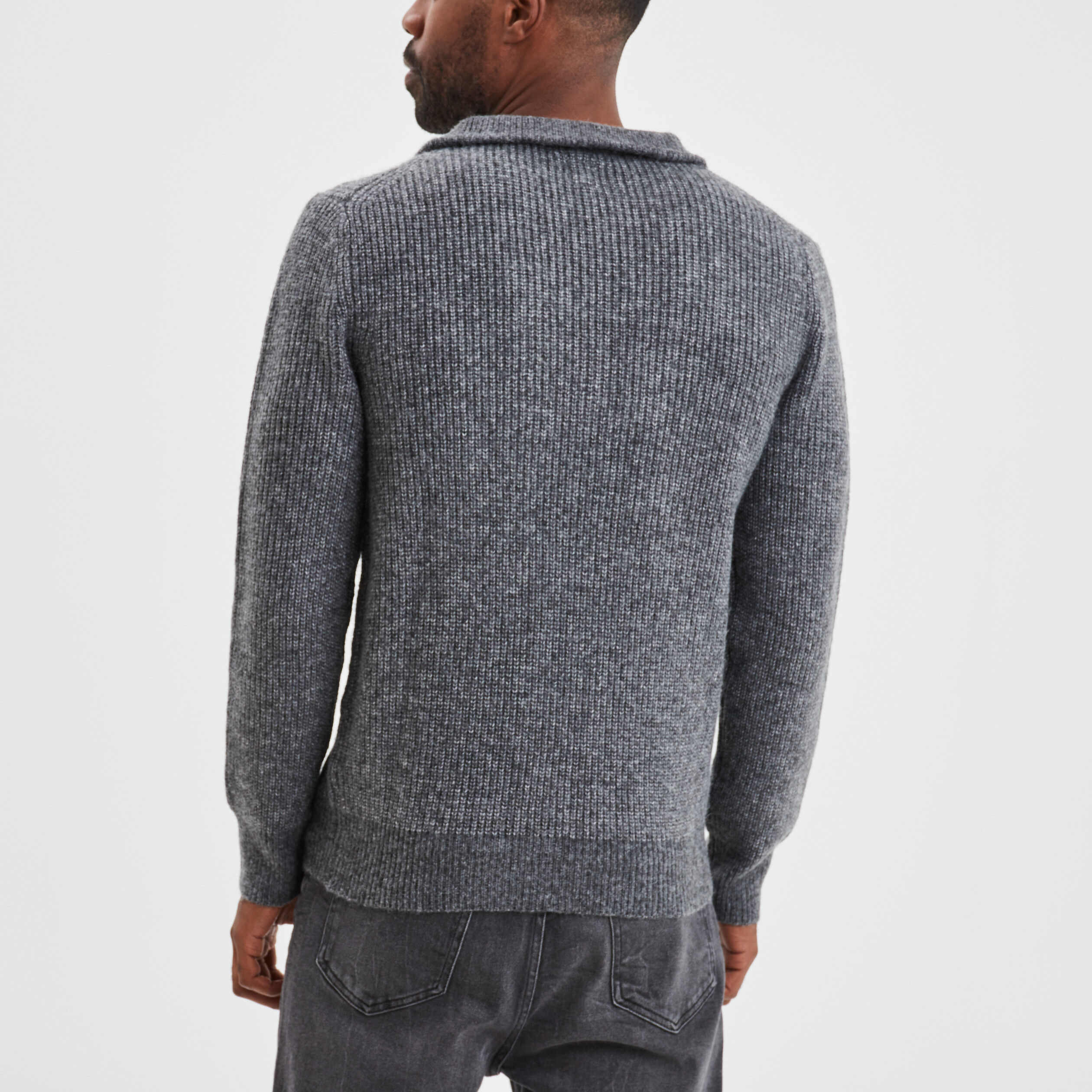 Pull camionneur côtelé gris foncé homme | La Halle