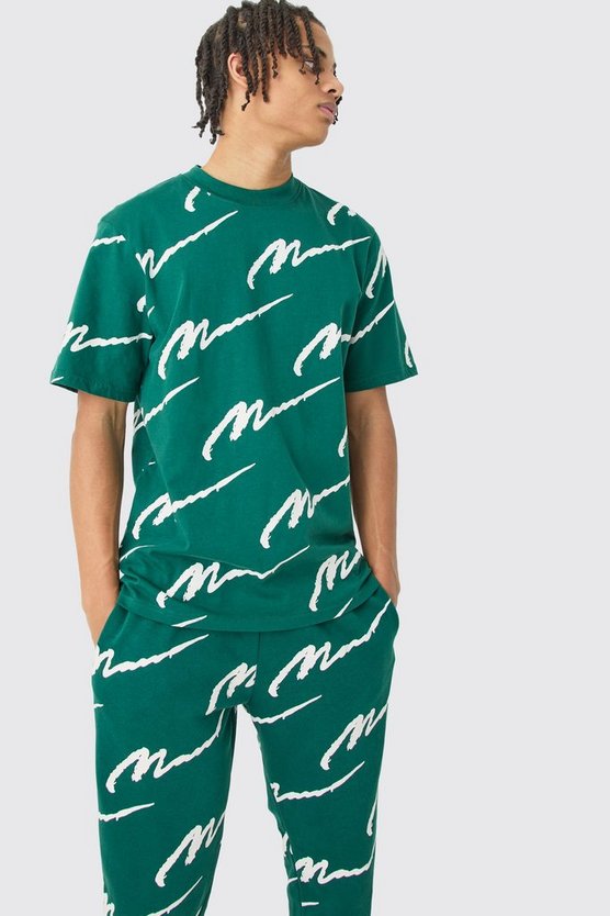 Man Signature T-Shirt und Jogginghosen Set mit Print