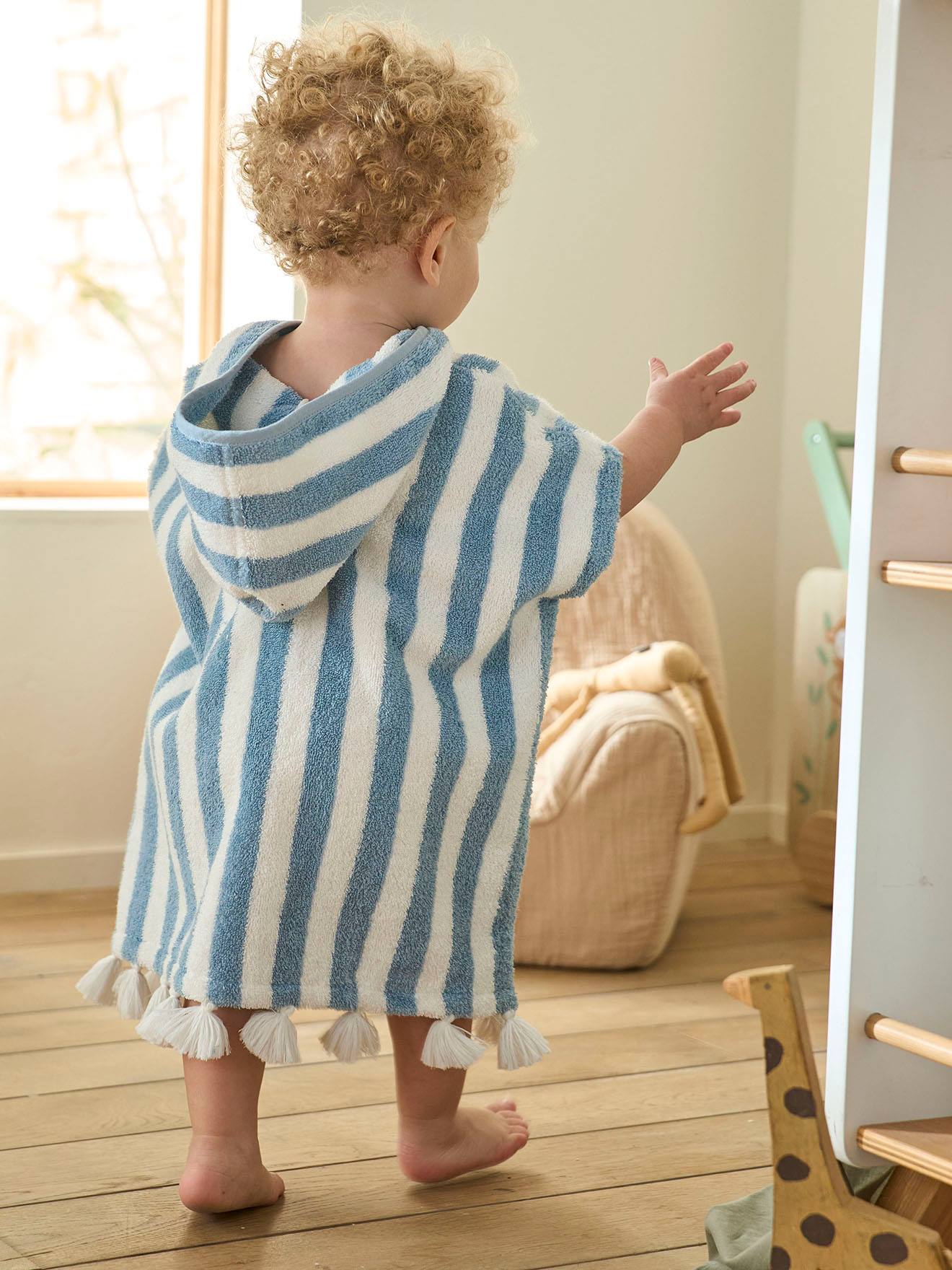 Vertbaudet Baby Badeponcho, personalisierbar - blau/weiß gestreift