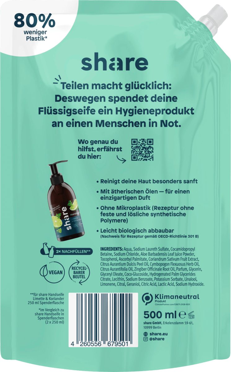 Flüssigseife Limette & Koriander Nachfüllpack, 500 ml