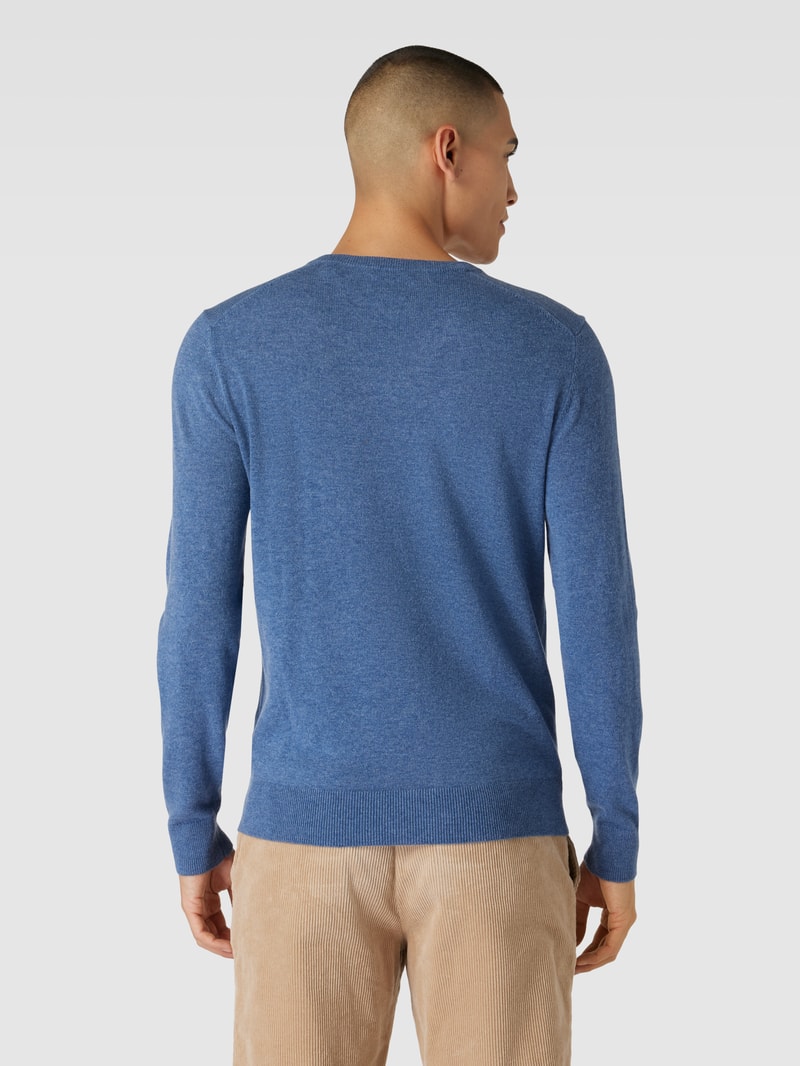 Strickpullover aus Lammwoll-Mix mit V-Ausschnitt in hellblau meliert