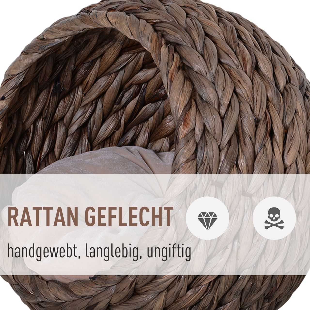 PawHut Rattan Katzenkorb Katzenhöhle Katzenbett mit Kissen Dunkelbraun