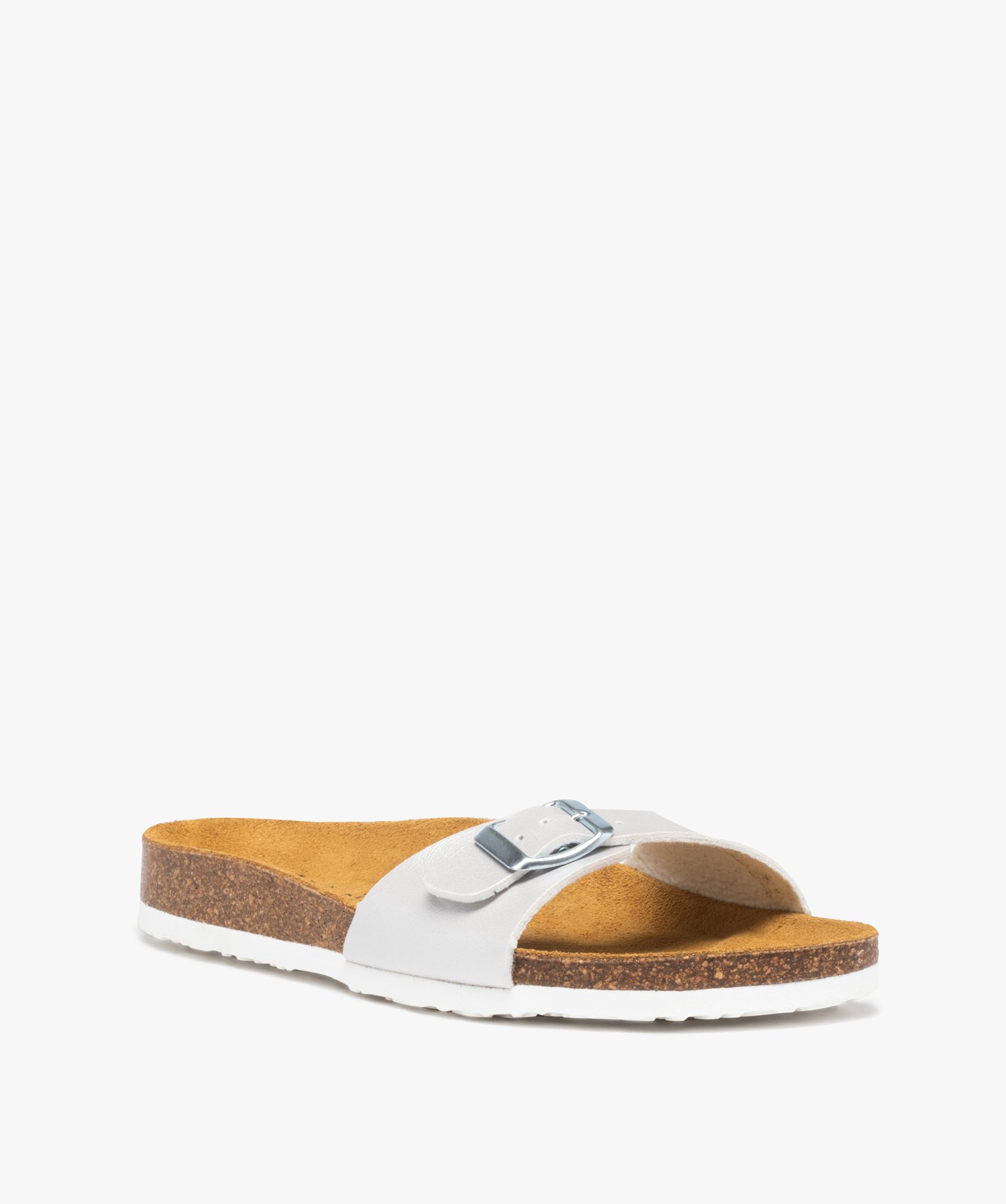 Mules femme à talon plat et large bride ajustable argent | GEMO