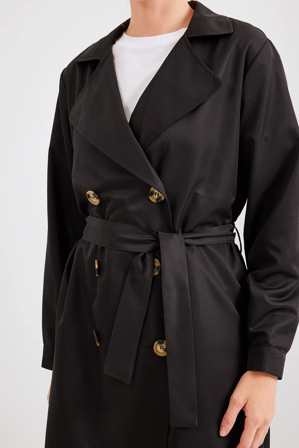 Bigdart  5853 Zweireihiger Trenchcoat mit Kragen – Schwarz
