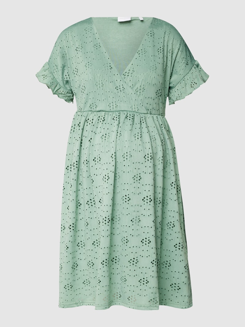 Umstands-Minikleid mit Lochstickerei in hellgrün