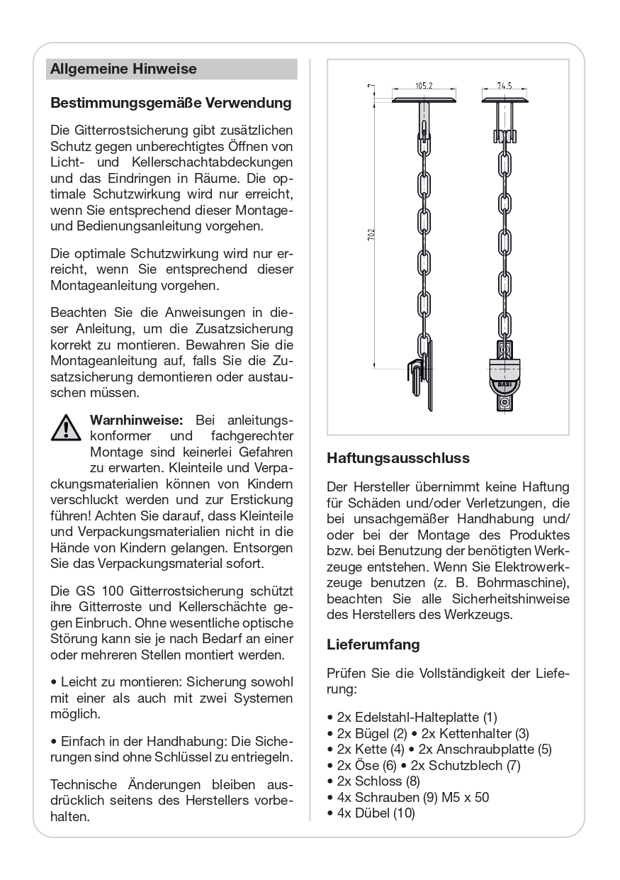 Basi Gitterrostsicherung - GS 100