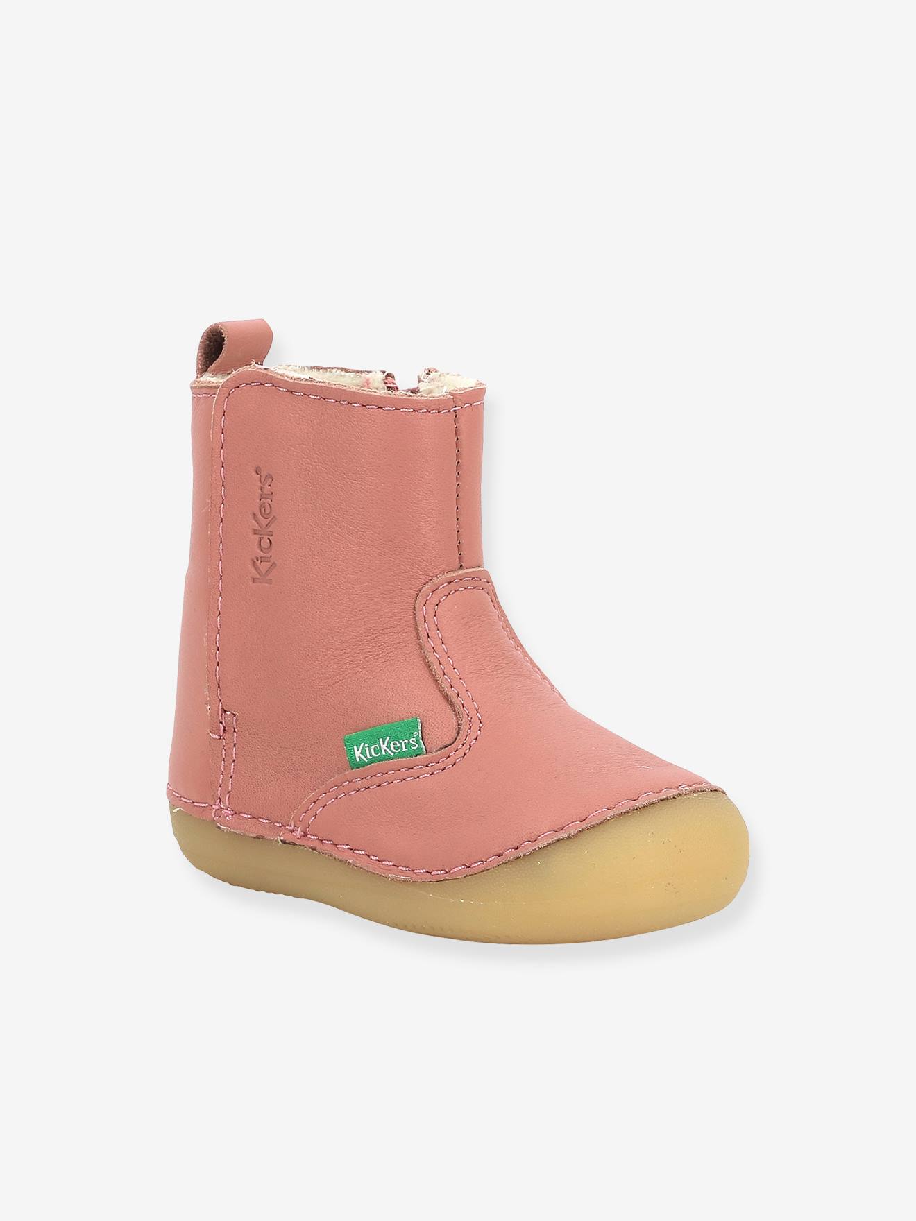 Boots cuir bébé fille Socool Cho KICKERS® 1ers pas rose antique