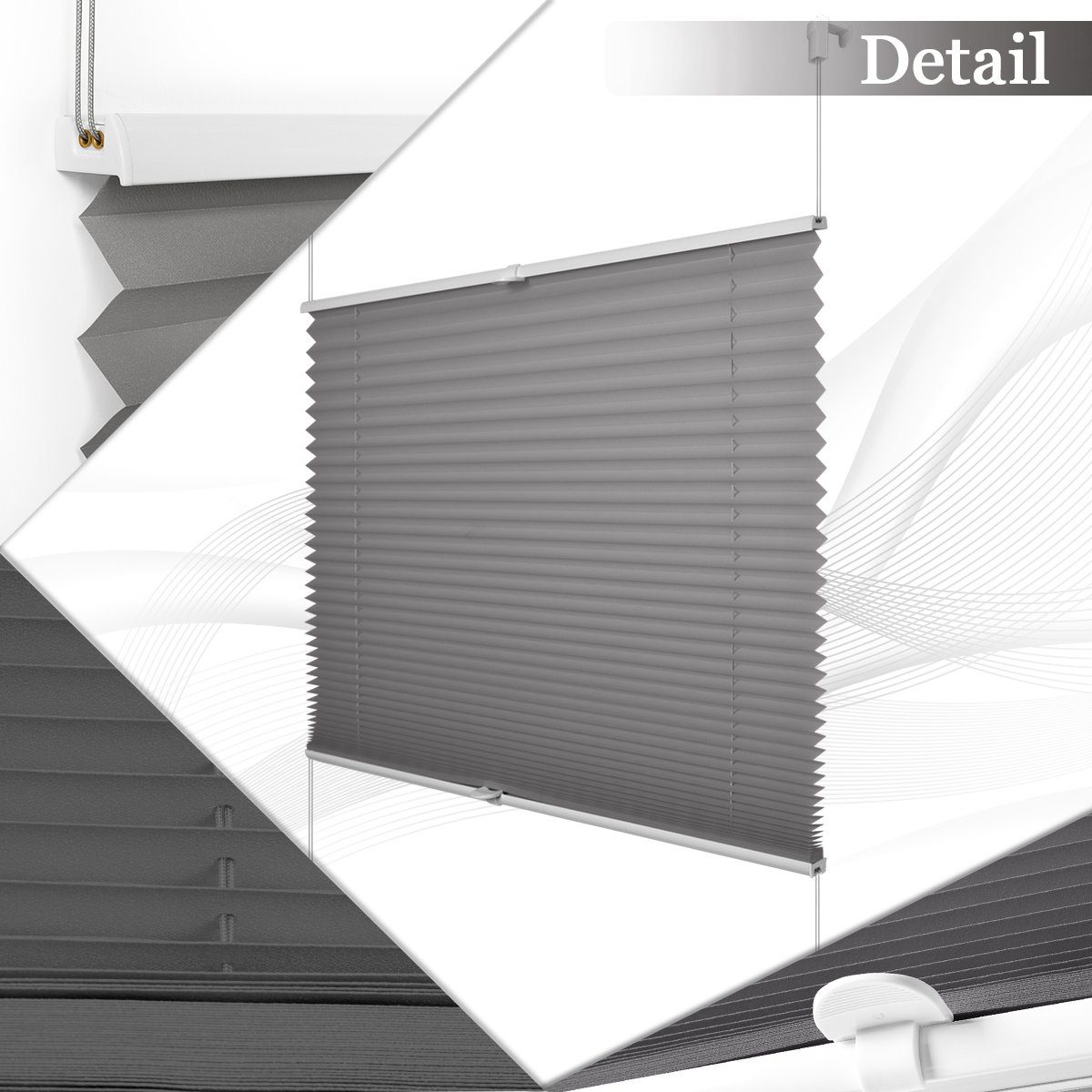 Plissee ohne Bohren Klemmfix, Sichtschutz und Sonnenschutz, OUBO, Lichtdurchlässig Rollo für Fenster & Tür, Klemmfix, mitgelieferten, verstellbaren Klemmträger