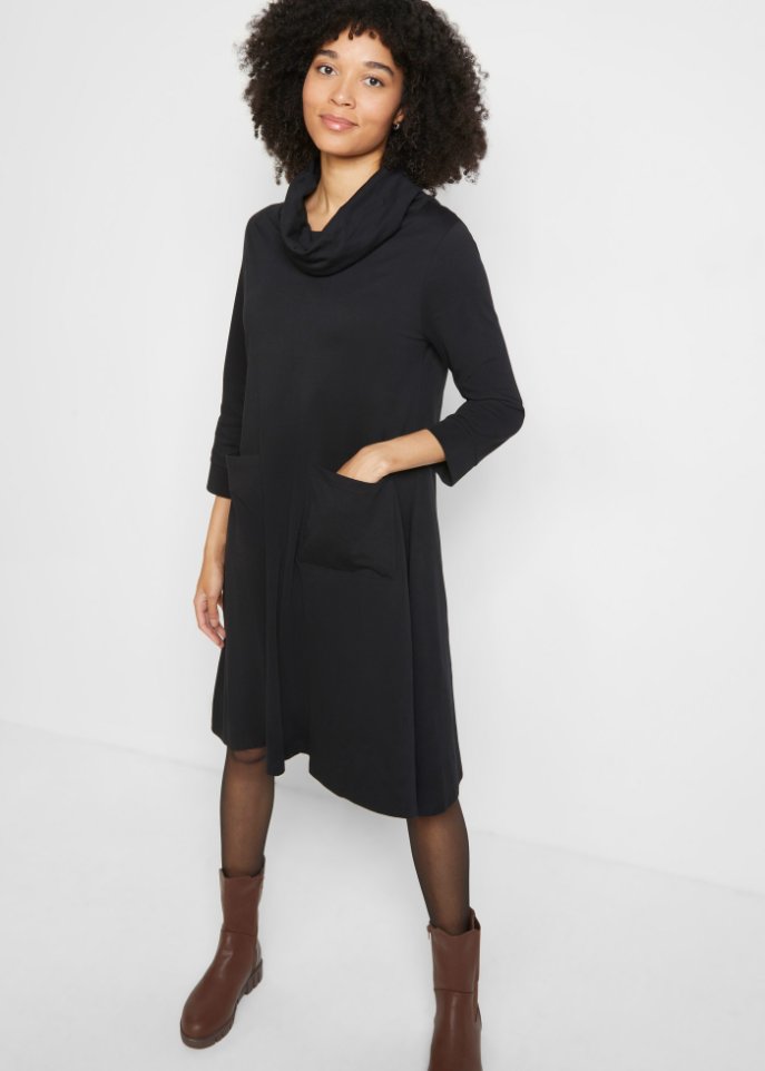 Knieumspielendes Baumwollkleid mit Taschen, 7/8- Arm