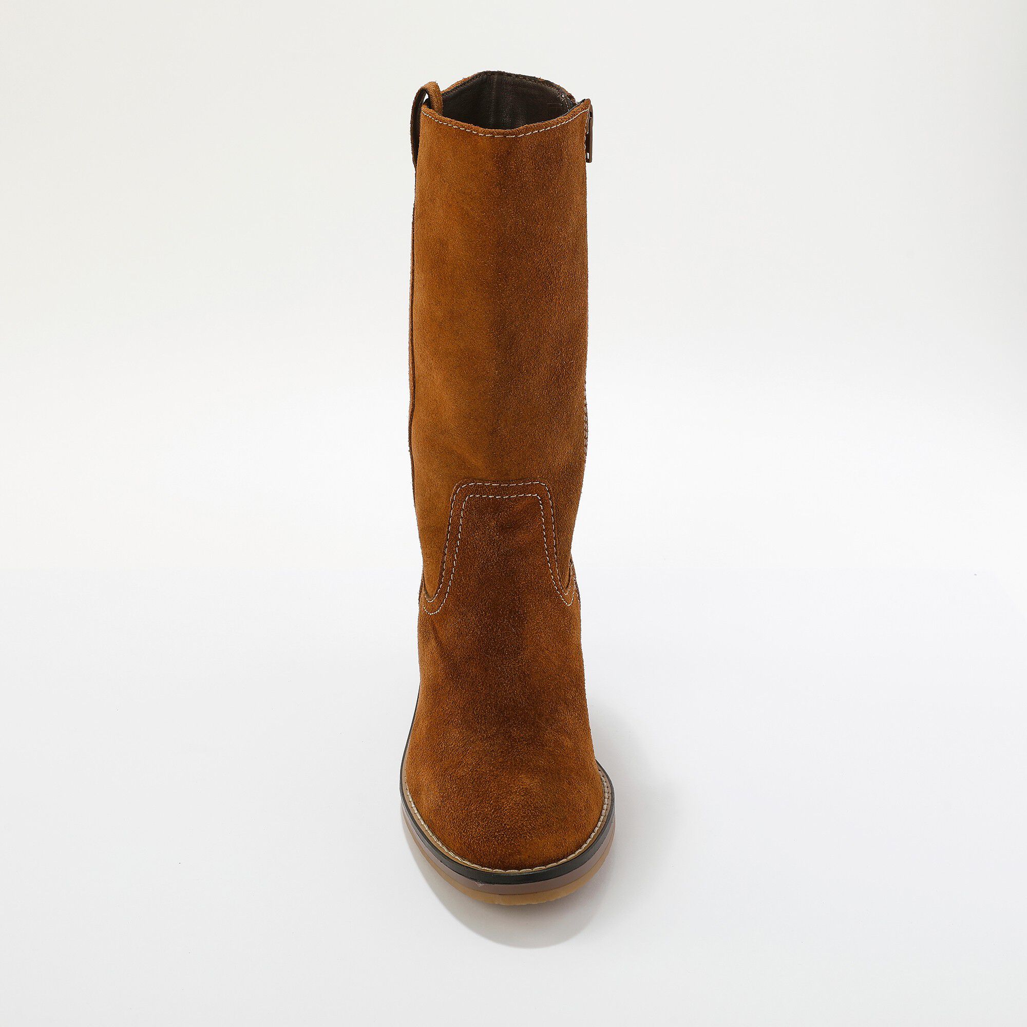 Bottes mi-hautes en croûte de cuir à talon