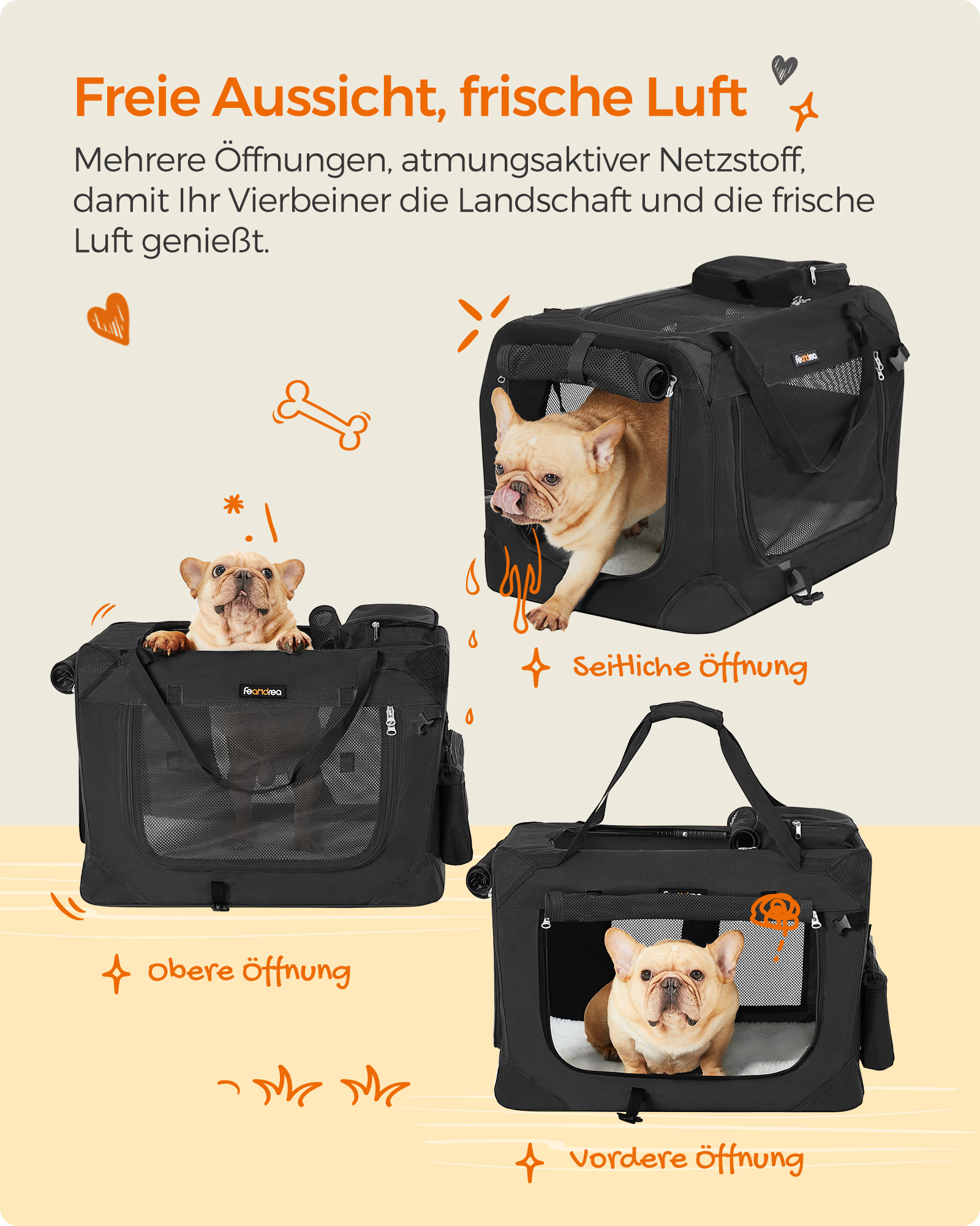 FEANDREA Transportboxen & Gitterboxen FEANDREA S-XXXL Transportbox Oxford-Gewebe schwarz 60 cm, 42 cm, 42 cm