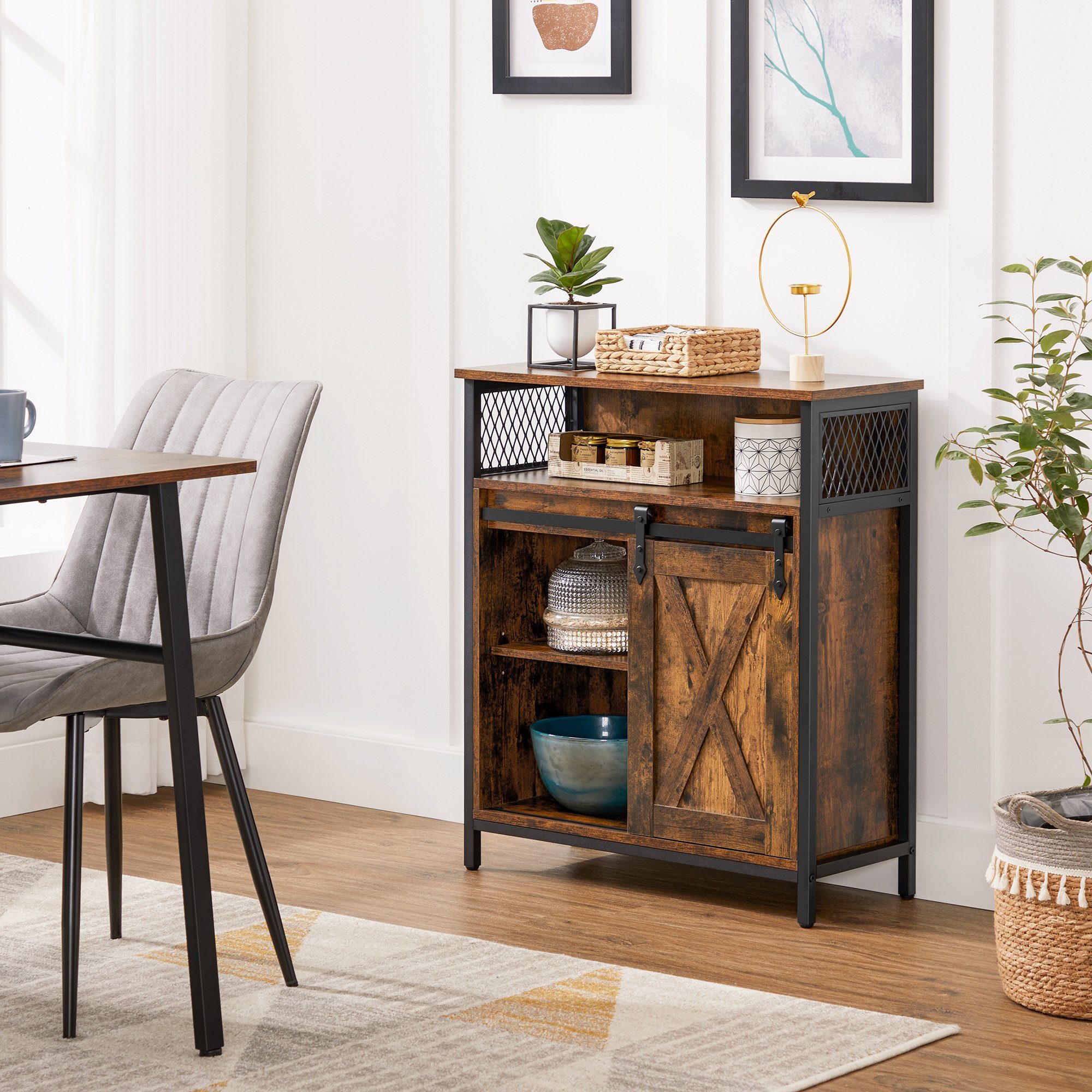 VASAGLE Sideboard Aufbewahrungsschrank, 70 x 30 x 80 cm, mit Schiebetür