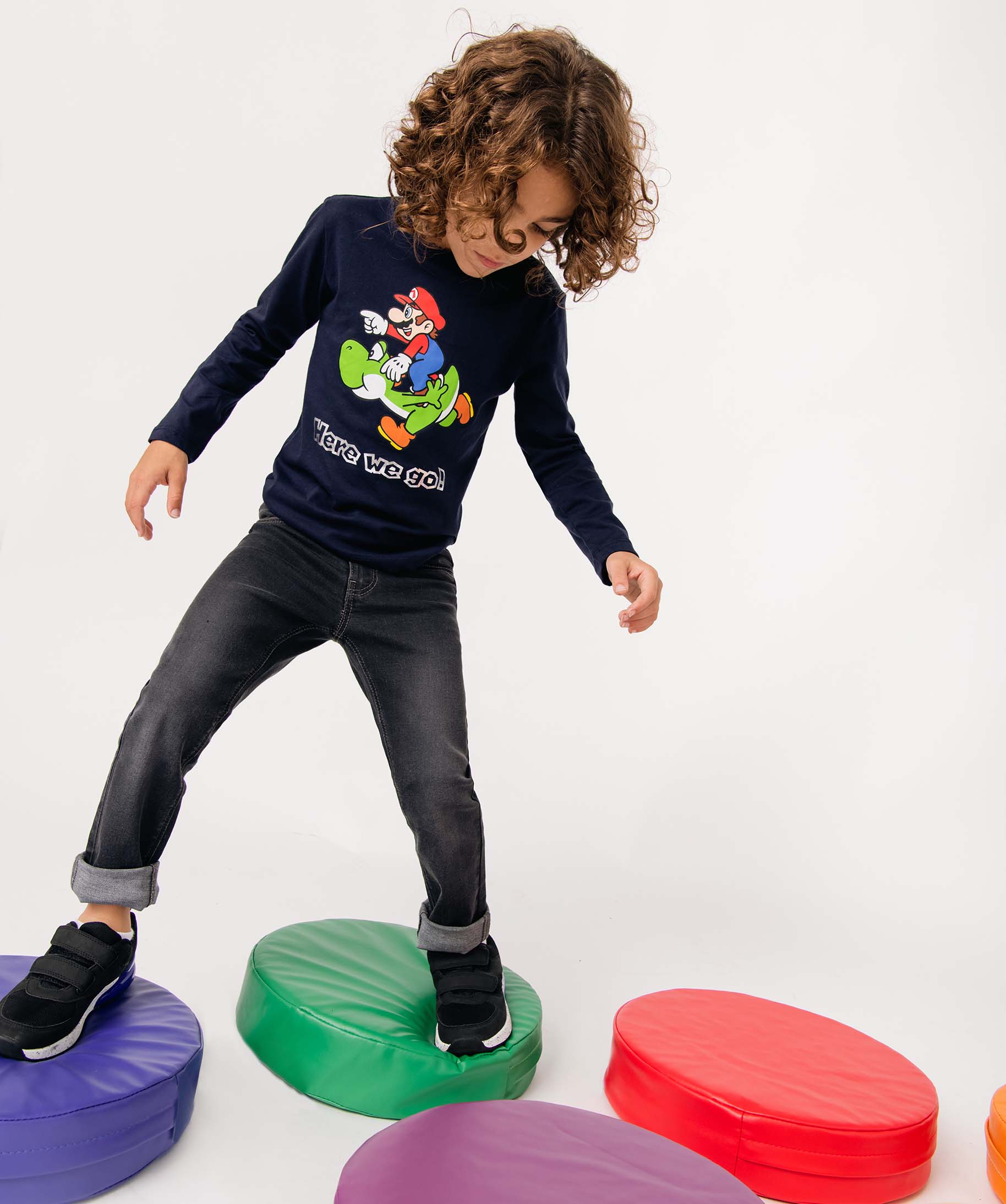 Tee-shirt Garçon à manches longues imprimé - Super Mario marine | GEMO