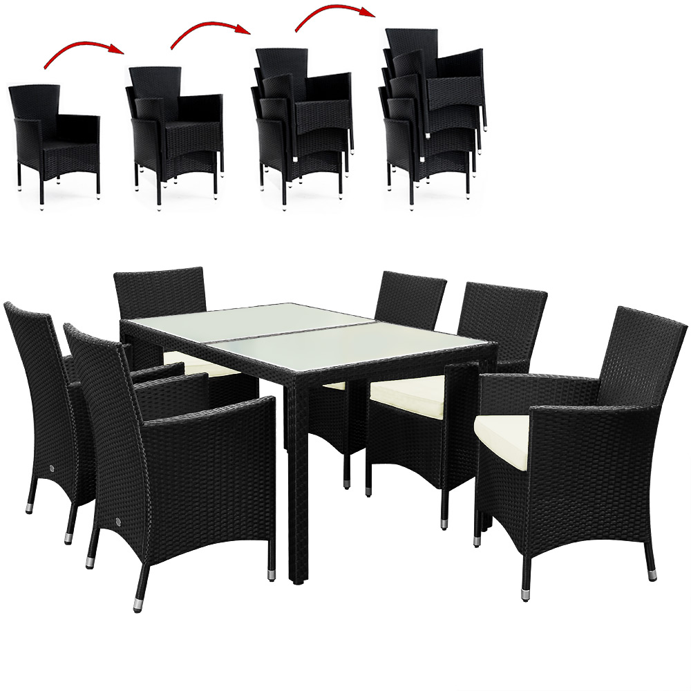 Casaria Polyrattan Sitzgarnitur Bali 13-tlg. Schwarz/Creme