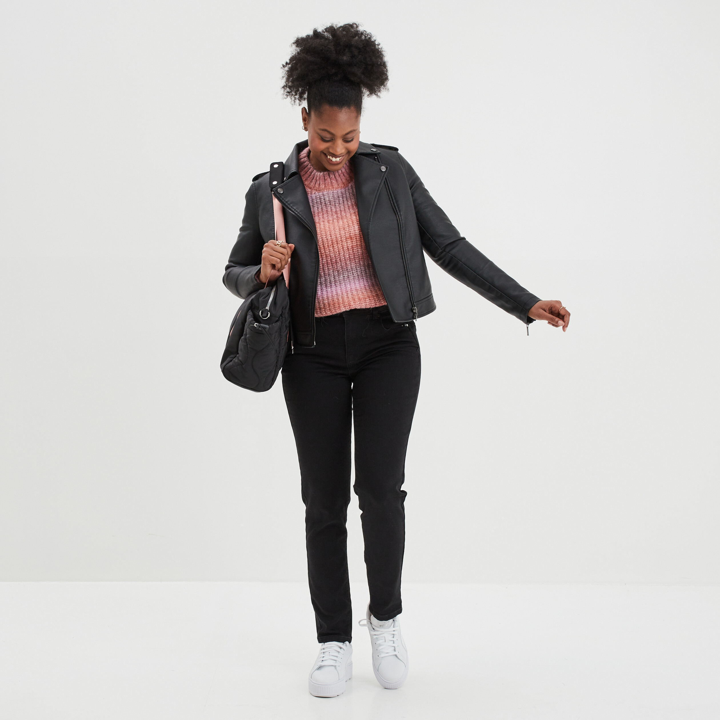 Pull col rond manches longues rose framboise femme | La Halle