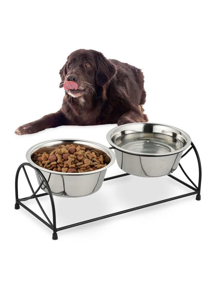 relaxdays Futterstation Hunde in Schwarz/Silber - (B)42,5 x (H)15,5 x (T)19,5 cm günstig kaufen onesize