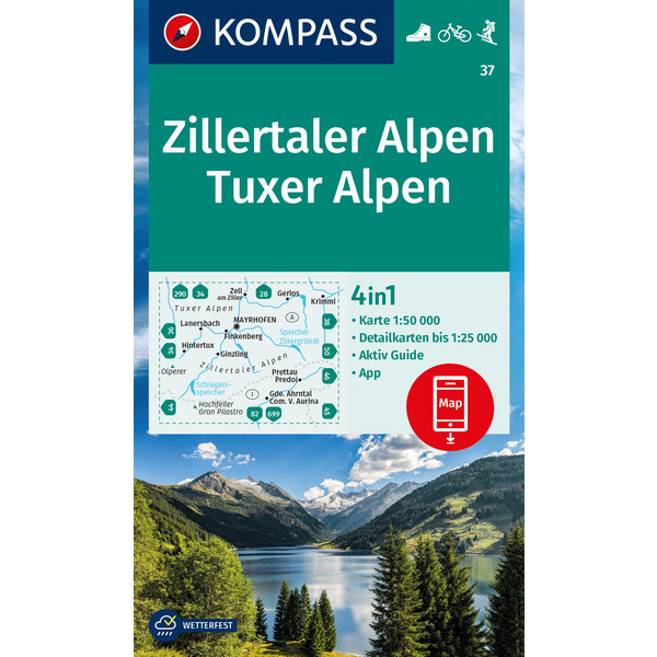 KOMPASS WANDERKARTE 37 ZILLERTALER ALPEN, TUXER ALPEN