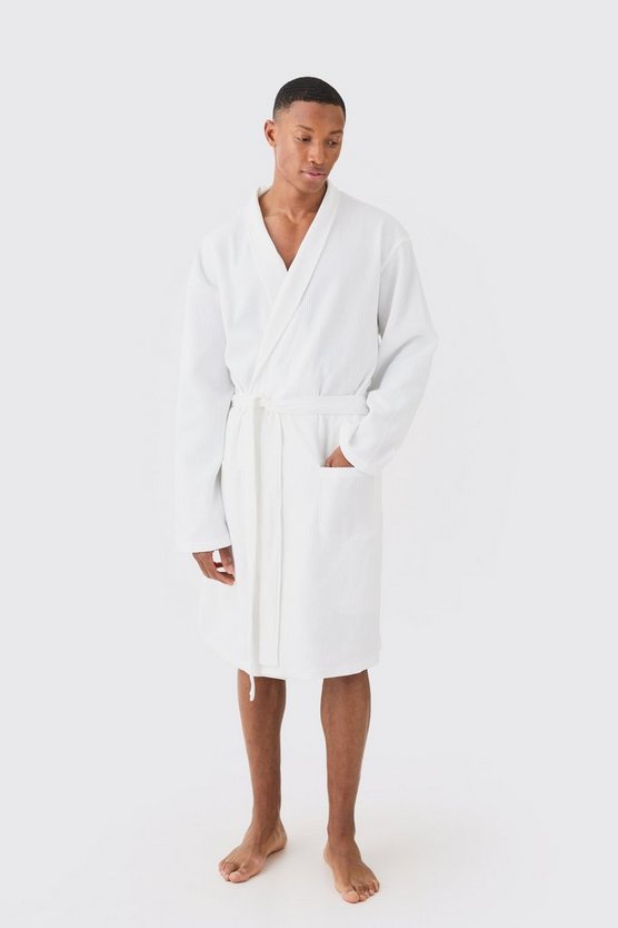 Leichter heller Loungewear-Morgenmantel in Waffeloptik