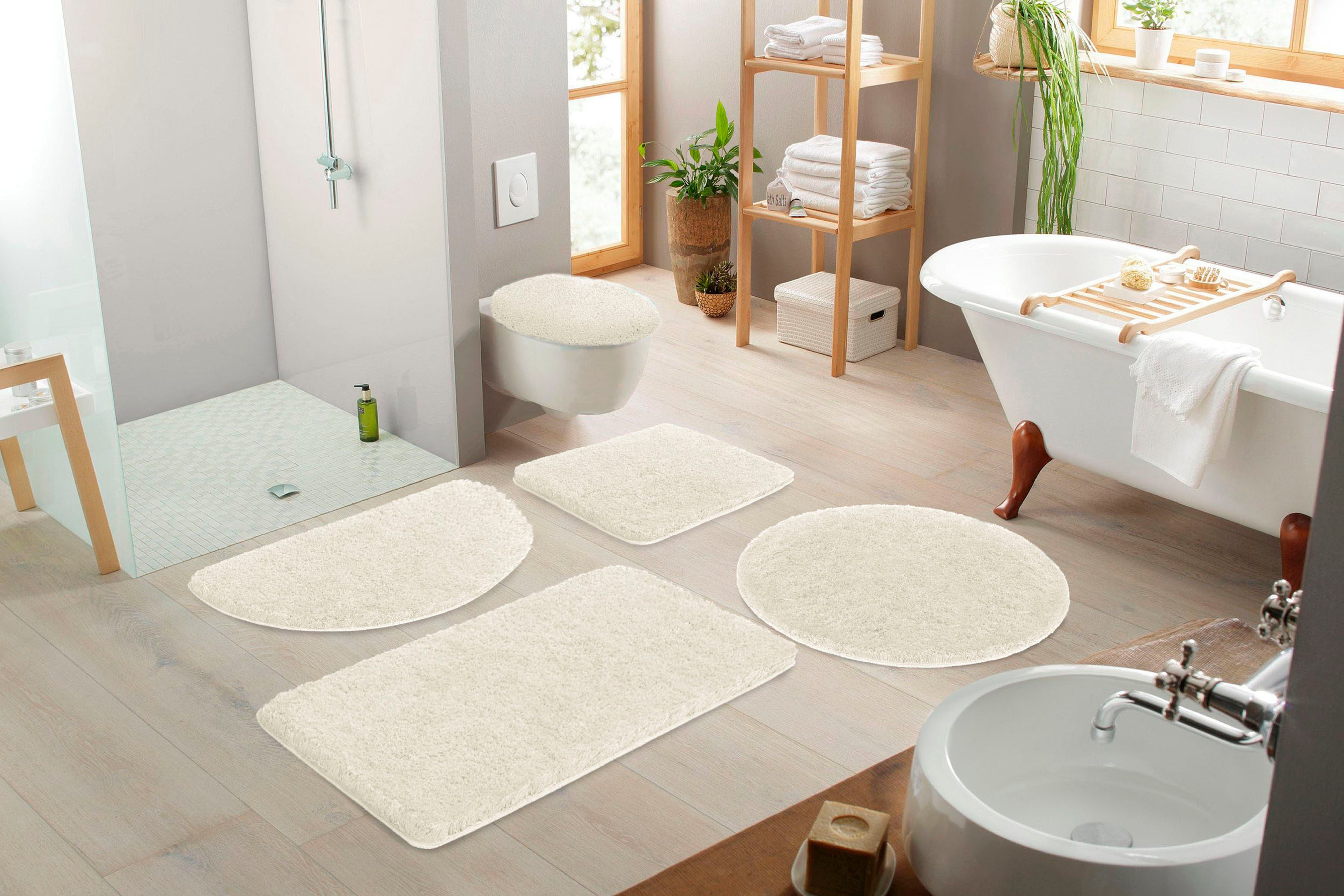 Badematte Porto Leonique, Höhe 30 mm, rutschhemmend beschichtet, fußbodenheizungsgeeignet, schnell trocknend, strapazierfähig, Polyester, rechteckig, Badteppich, waschbar, Badematten auch als 3 teiliges Set erhältlich