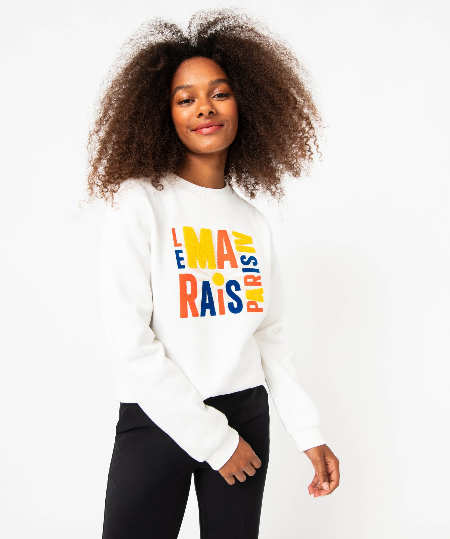 Sweat avec inscription Paris multicolore femme ecru | GEMO