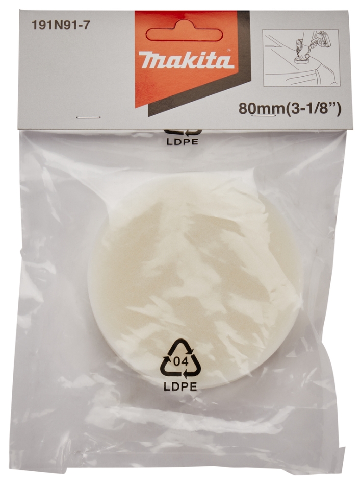Makita Accessoires 191N91-7 Éponge de polissage blanche 80 mm
