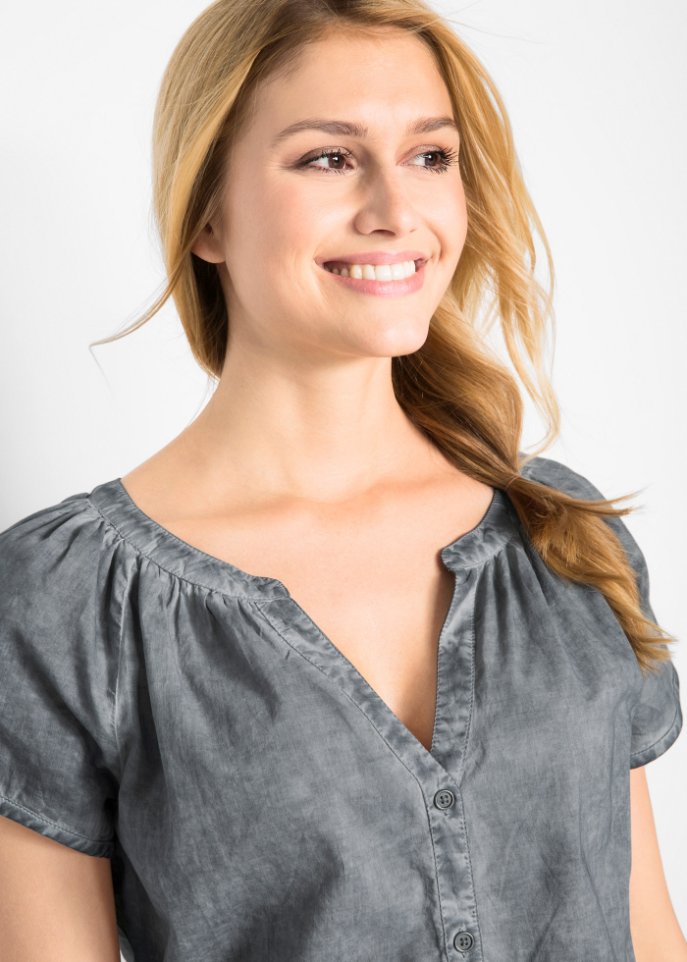Cold-dyed-Bluse aus Bio-Baumwolle, Kurzarm