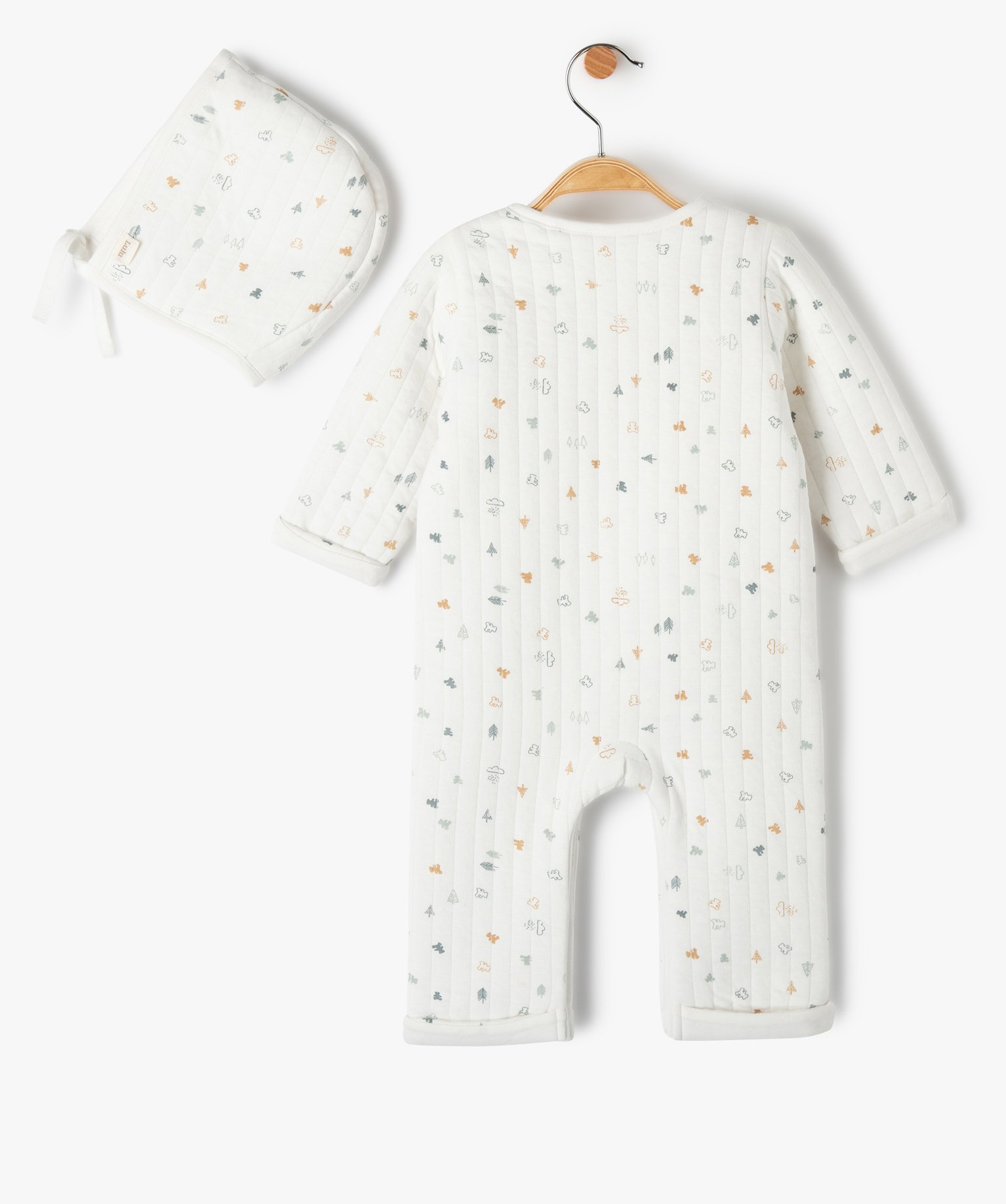 Ensemble bébé 2 pièces : combinaison et bonnet imprimés ... ecru | GEMO