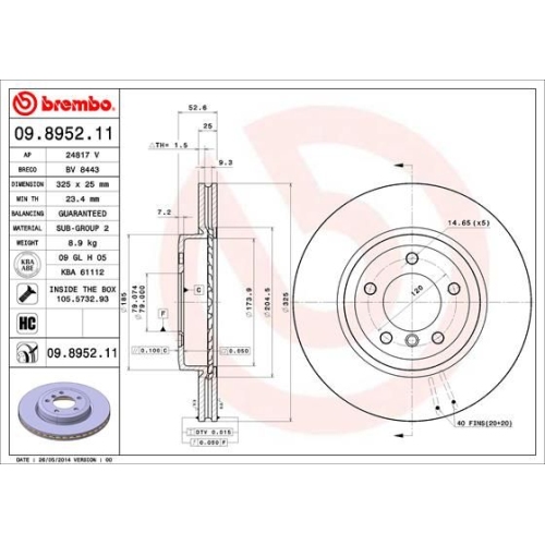 09.8952.11 BREMSSCHEIBE BREMBO VA  VP2 - ATU
