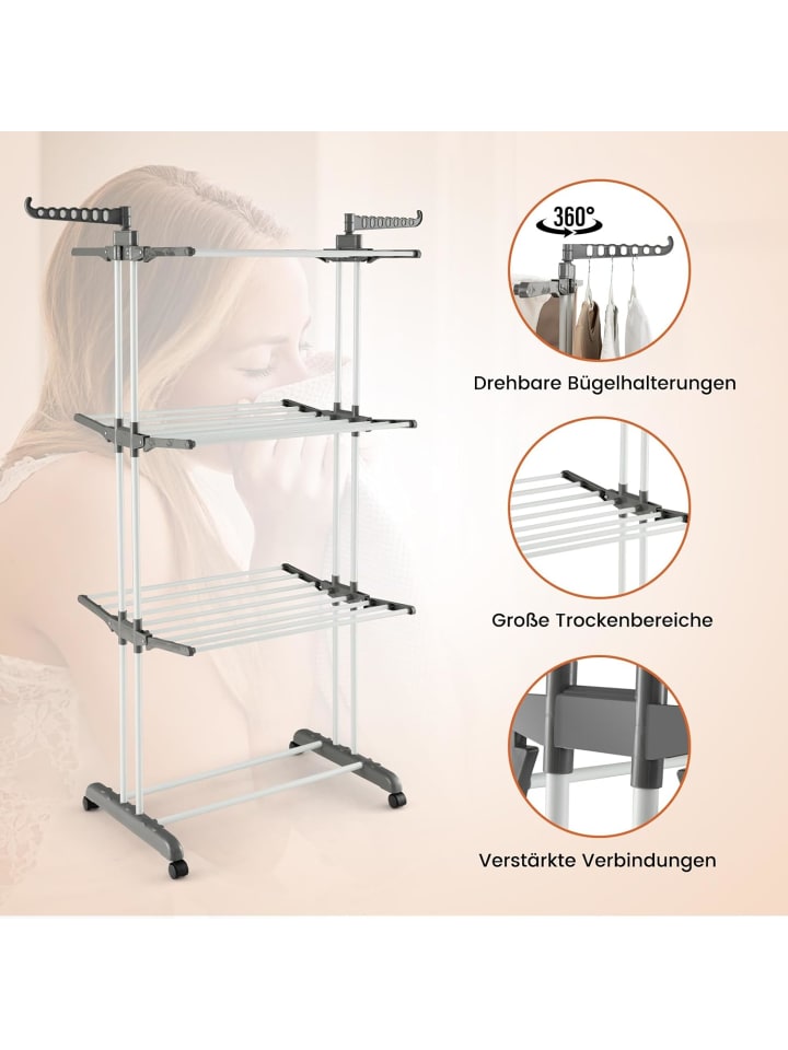 COSTWAY Wäscheständer mit Rollen in Grau günstig kaufen 170 cm