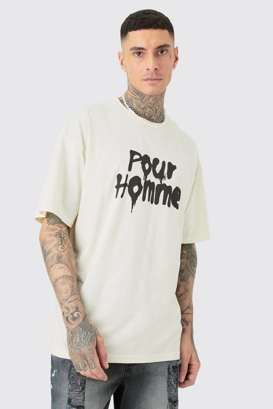 Tall Oversize T-Shirt mit Pour Homme Grafitti Print