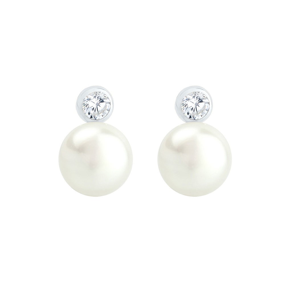Elli Elli Boucles d'Oreilles Femme Classique avec Perles d'Eau Douce et Cristaux de Zi Boucles d'oreilles
