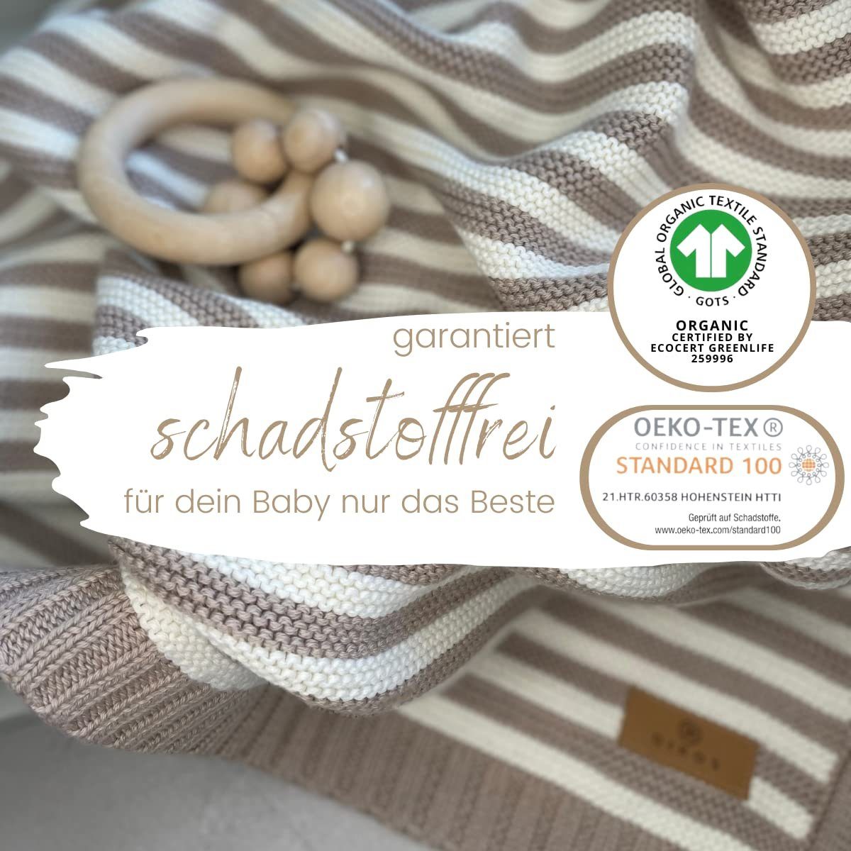 Babydecke DIKOS® Babydecke aus *100%* Bio Baumwolle Strickdecke Erstlingsdecke, DIKOS, PREMIUM Qualität atmungsaktiv, nachhaltig, plastikfrei, kuschelweich