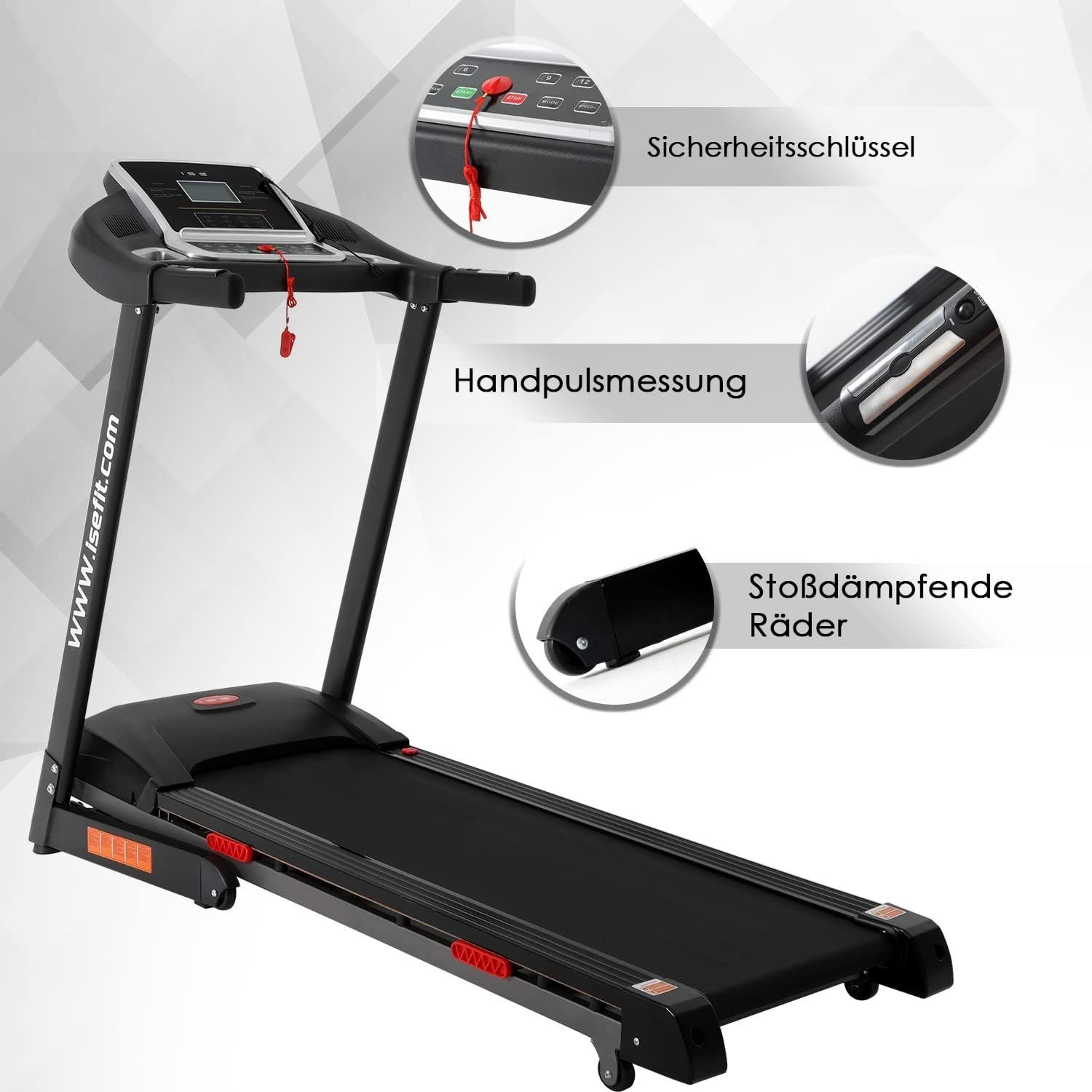 ISE Laufband (Motor&Auto Incline& großen Laufflächen bis zu 120kg für Zuhause), elektrisches klappbar Treadmill für Lauftraining mit LCD-Bildschirm