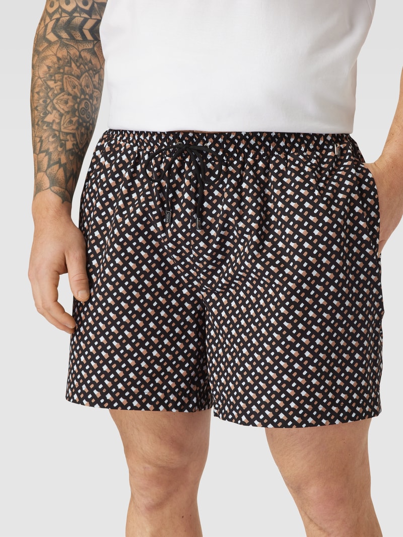 PLUS SIZE Badehose mit Allover-Muster Modell 'Manu' in beige