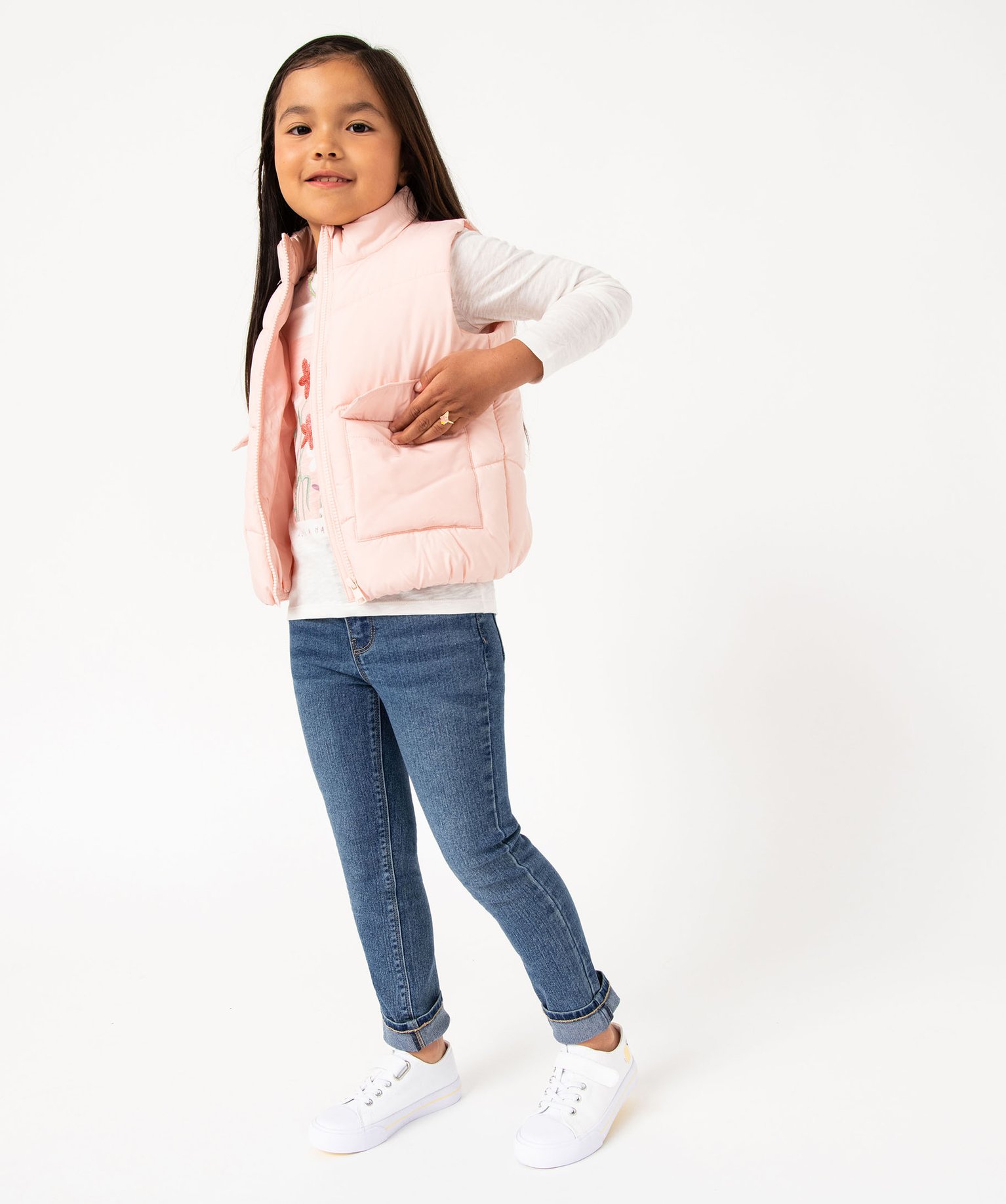 Blouson fille sans manches en matière matelassée déperlante rose | GEMO
